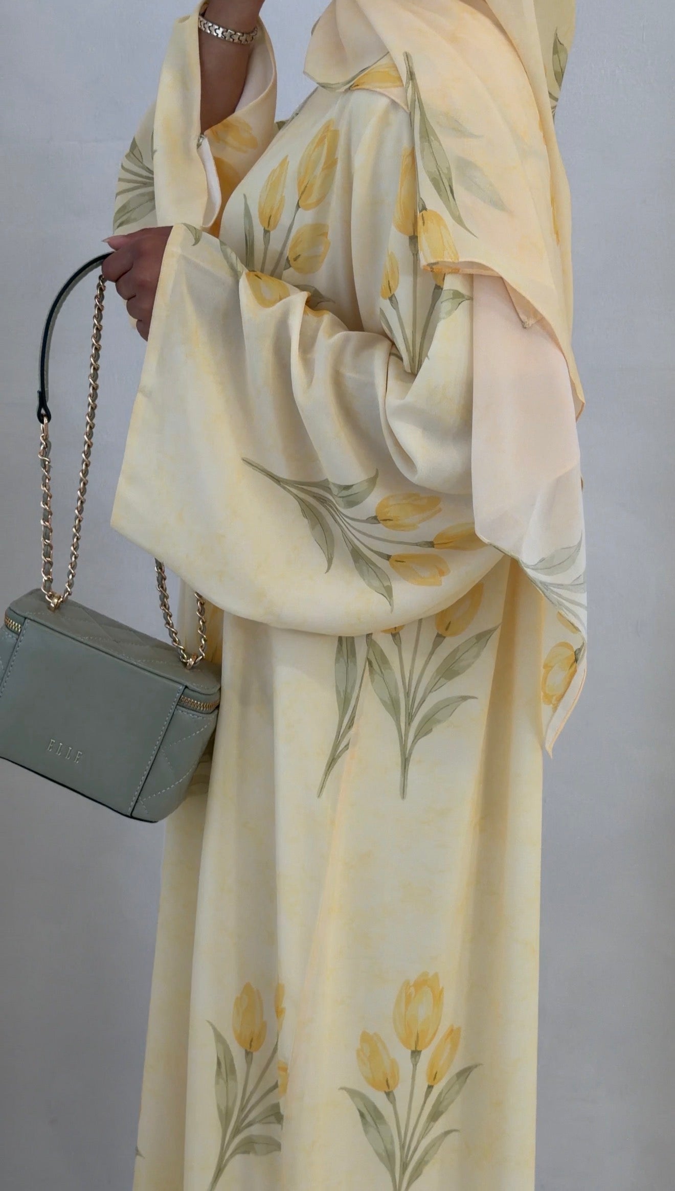 Butter Yellow Printed Abaya
