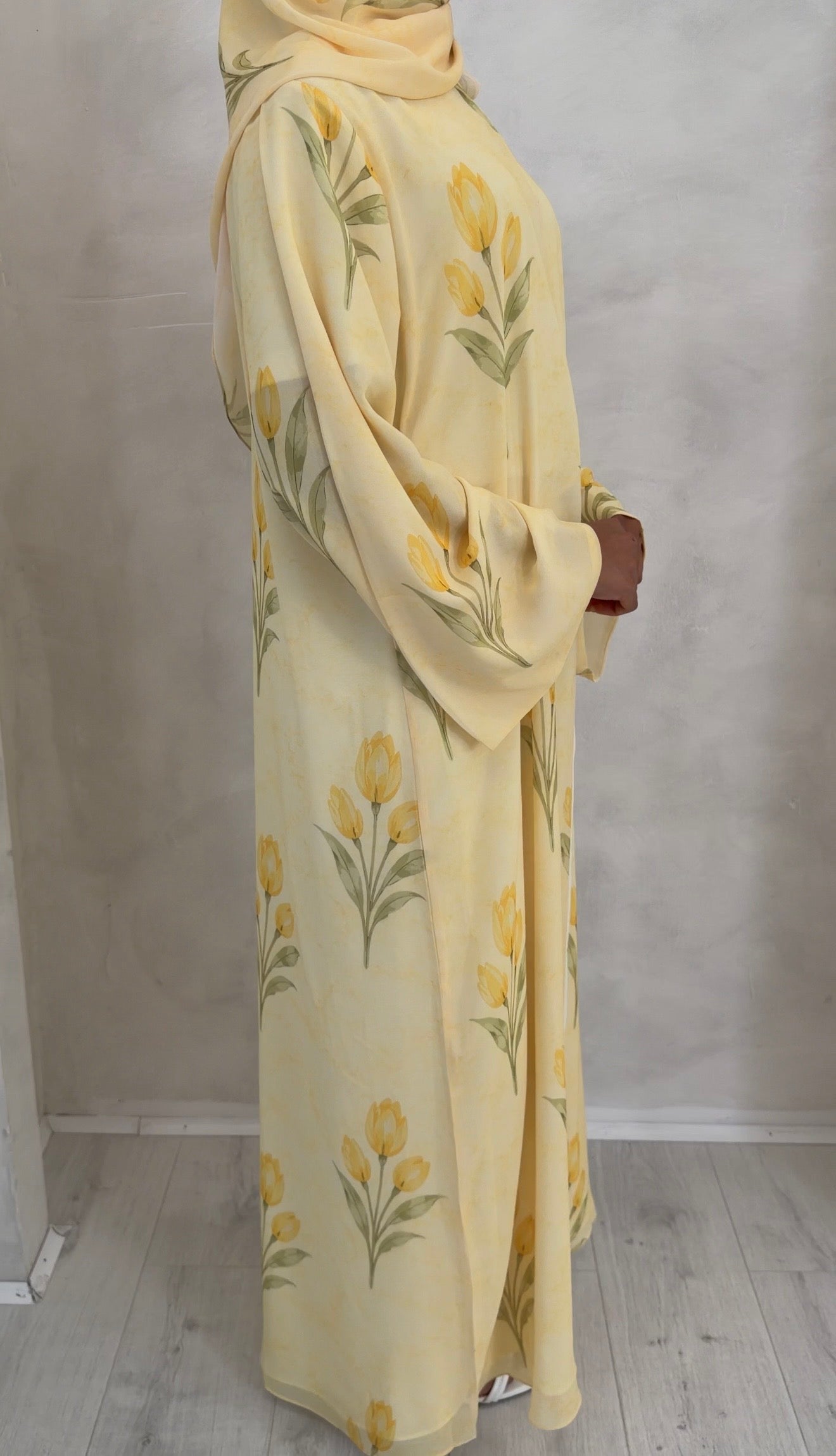 Butter Yellow Printed Abaya