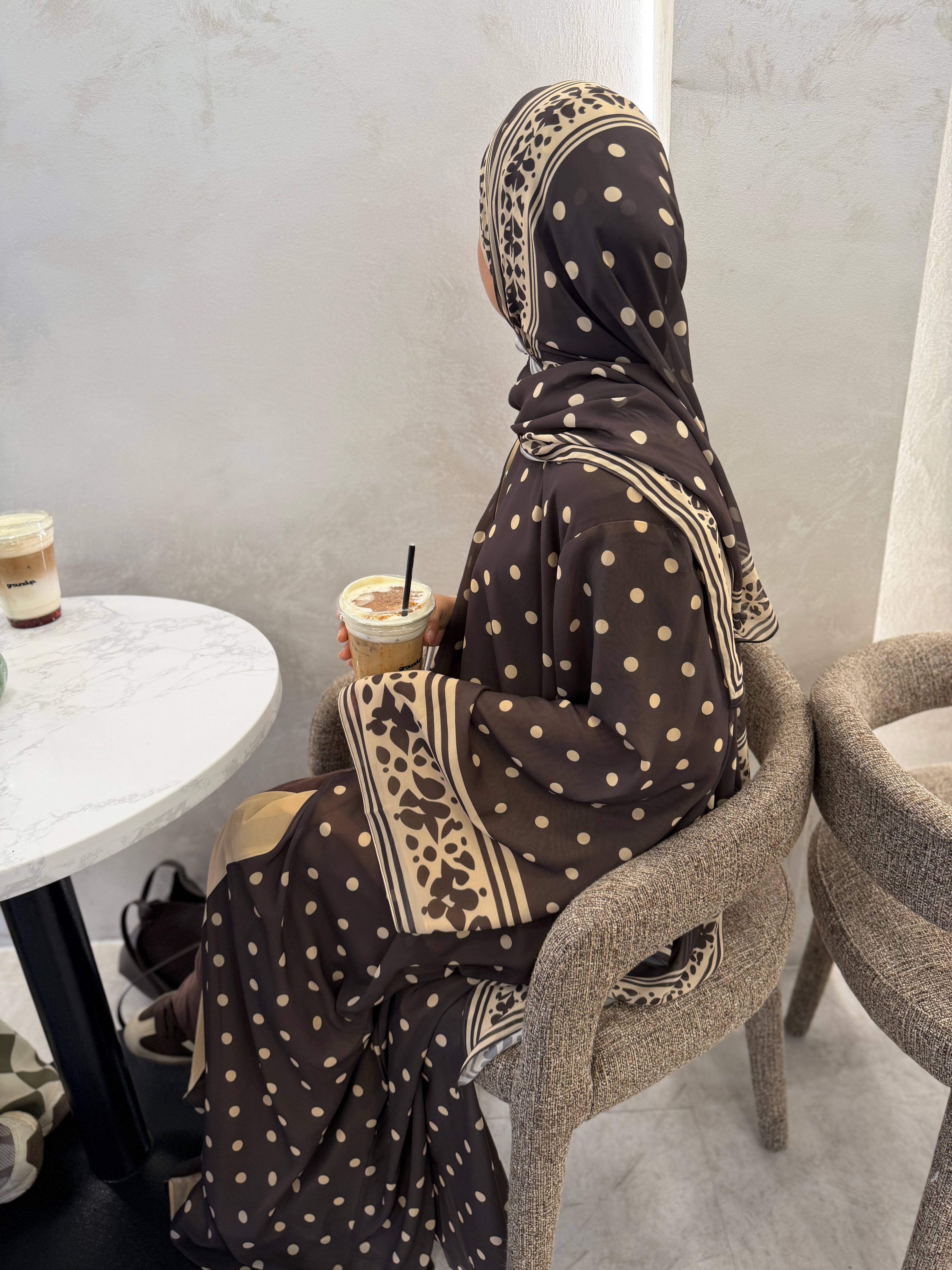Brown Border Polka Dot Abaya