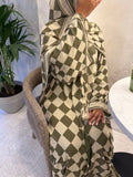 Olive Checkered Border Abaya