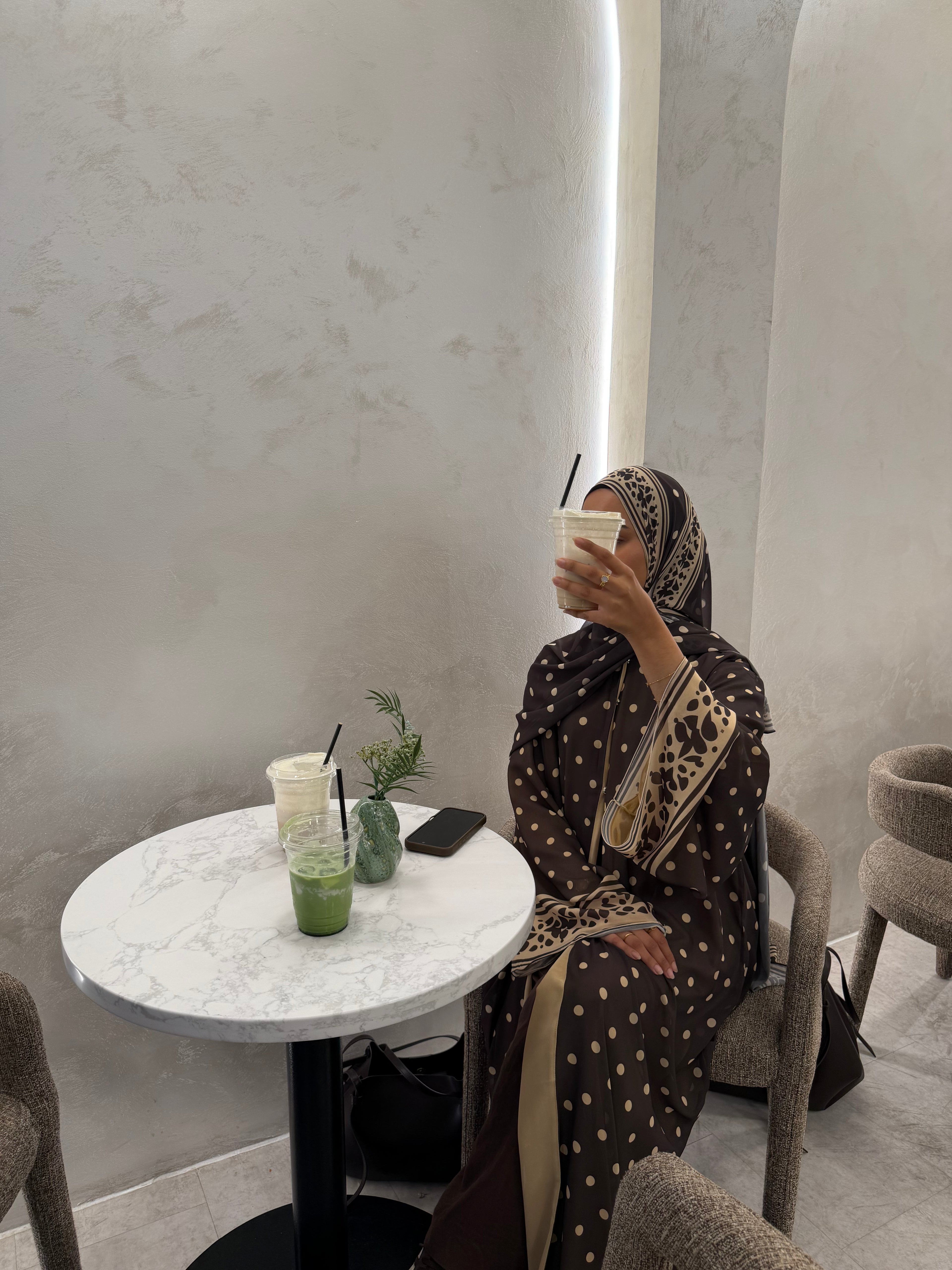 Brown Border Polka Dot Abaya